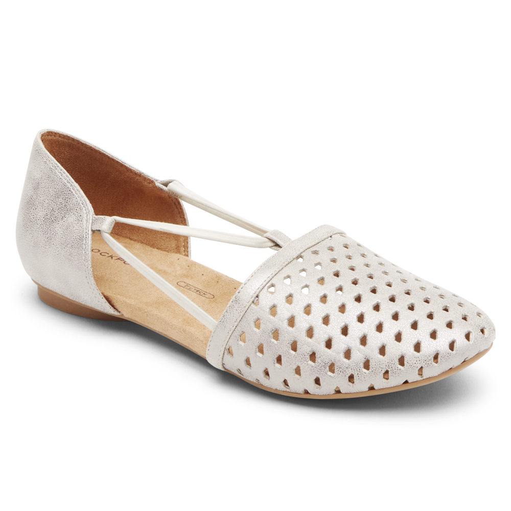 Rockport Flats For Womens White - Reagan Perforated - VZ0875963